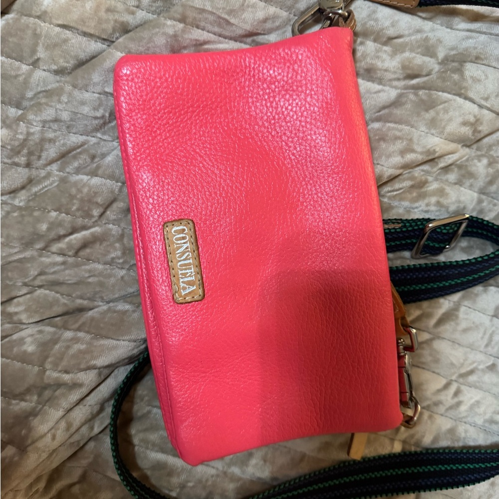 Consuela Coral Pink Crossbody Bag with Striped Strap